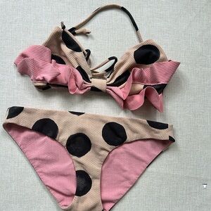 Marysia Swim Resort pink, tan, and black polka dot bikini Size S